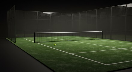 Obraz premium Indoor tennis court with green surface and net