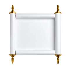 Unfurled Scroll of Parchment Isolated On White Background: A classic scroll with blank parchment, its edges are meticulously finished with ornate gold accents.