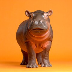 Obraz premium Young Hippopotamus Studio Portrait, Orange Background
