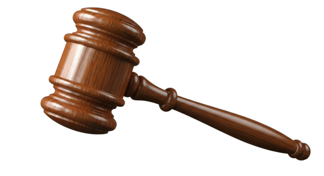 Wooden gavel isolated on transparent background