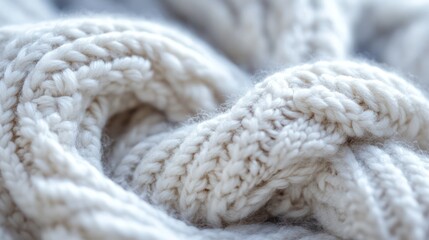 Macro Image of a Creamy White Knitted Cable Stitch Pattern Fabric