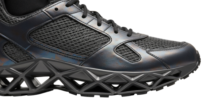 Closeup of Modern Black Running Shoe Design.