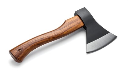 Wooden-handled axe on white background