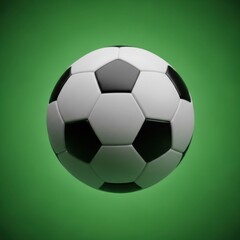 Soccer Ball with Classic Black and White Pattern on Green Background