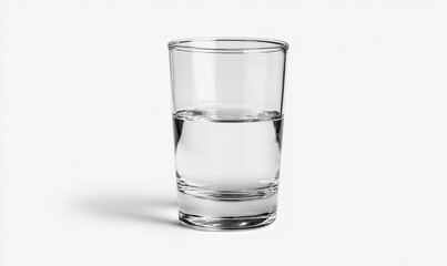Clear glass shot glass, half-full of water