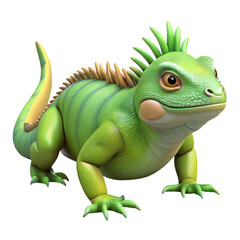 Obraz premium Colorful Cartoon Iguana with Green Scales Spikes and Friendly Expression on White Background