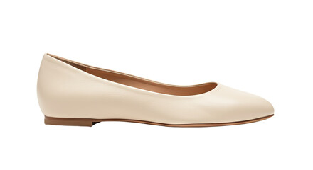 Elegant CreamColored Leather Ballet Flat Shoe Isolated on White.