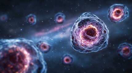 Blue Microscopic Cells Cluster
