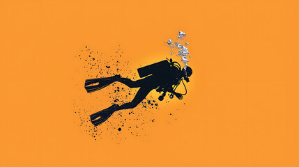 Fototapeta premium Minimalist design of person playing scuba diving, showcasing beauty of underwater exploration and adventure