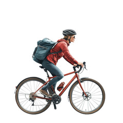 Obraz premium Female cyclist biking with travel gear 