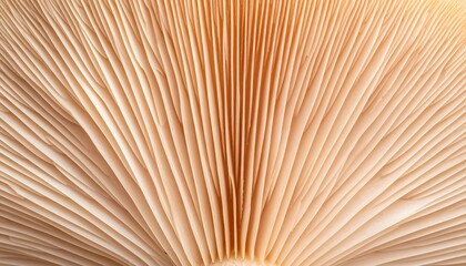 Close-up view of pale, fan-shaped mushroom gills