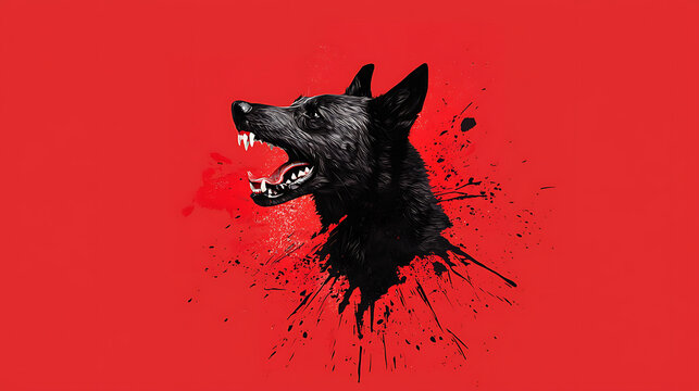 Striking illustration of fierce dog head against vibrant red background, emphasizing importance of rabies prevention