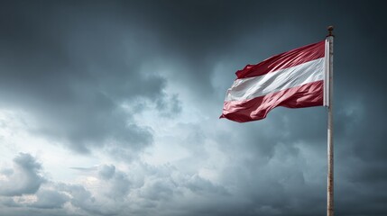 Red and White Flag in Clouds