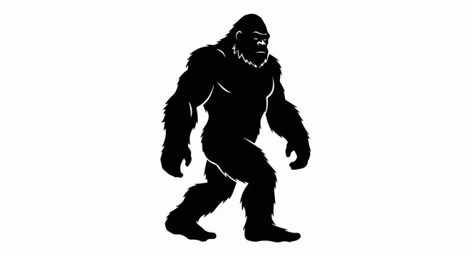 The iconic black silhouette of a striding Bigfoot, the legendary North American Sasquatch monster.