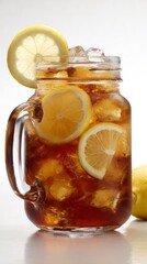 Mason Jar with Iced Tea and Lemon
