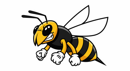 Aggressive Cartoon Wasp with Black and Yellow Stripes and White Gloves.