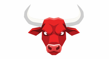 Fierce Red Bull Head with Sharp White Horns and Intense Gaze.