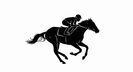 Fototapeta premium Silhouette of a Jockey Riding a Galloping Horse in Motion.