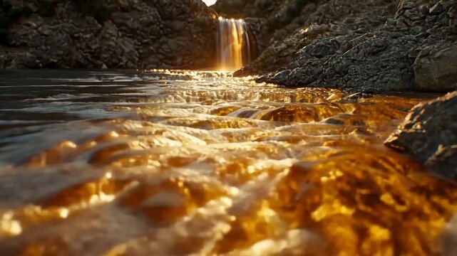 Golden waterfall stream