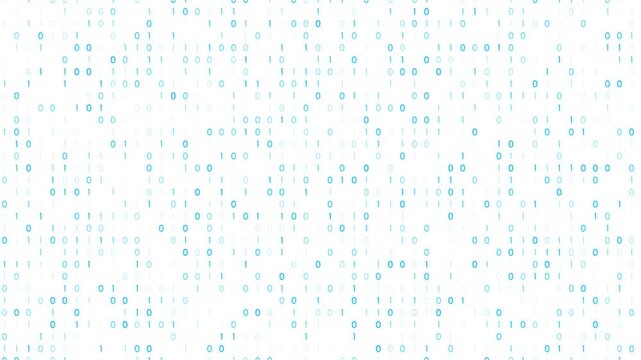 Computer binary numbers data wall loop motion on white background.