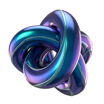 A shiny and iridescent knot isolated on transparent background, a mesmerizing 3d render of an abstract shape with a modern and decorative design