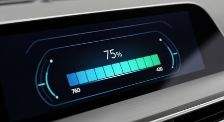 Electric Vehicle Battery Level Indicator 75% Charge Display on Modern Car Dashboard