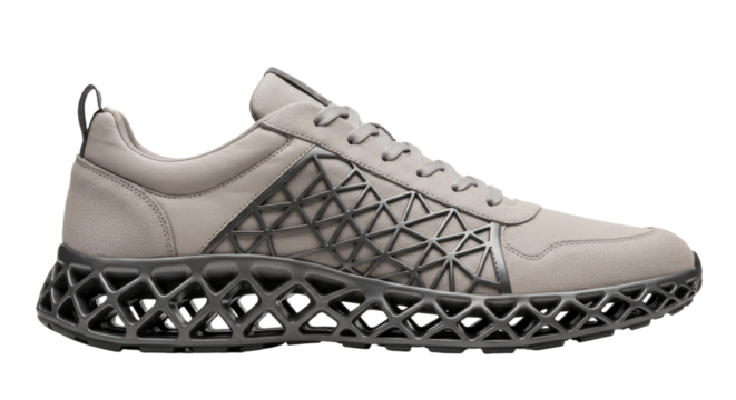 Modern Athletic Shoe with Geometric Design and Innovative Sole. - Powered by Adobe