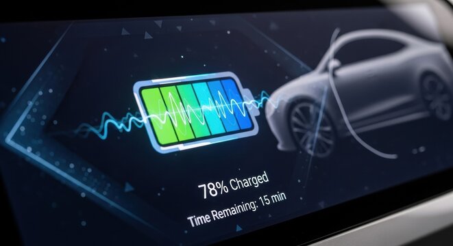 Electric Vehicle Charging 78% Charged, 15 Minutes Remaining