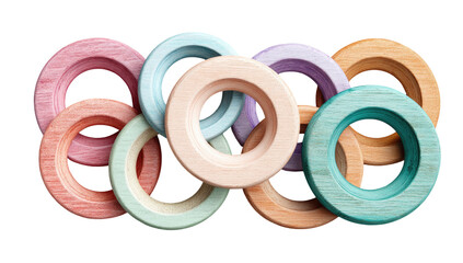 Interlocking pastel-hued wooden rings