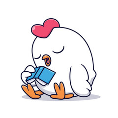 Cute Chicken Sleeping With Book Cartoon Vector Icon Illustration. Animal Education Icon Concept Isolated Premium Vector. Flat Cartoon Style