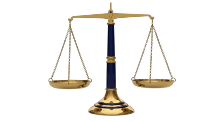 Antique brass balance scales isolated on transparent background