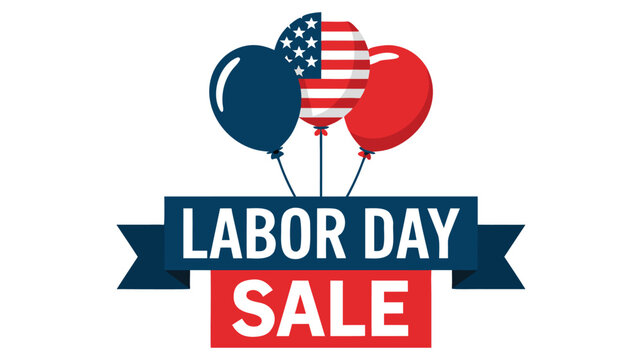 Labor Day Sale Banner with American Flag Balloons in Red, White, and Blue Colors