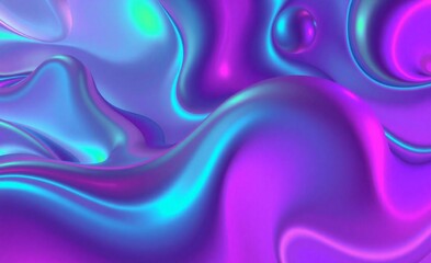 Fototapeta premium A vibrant, iridescent liquid surface with undulating waves and organic forms, showcasing a captivating blend of purple, blue, and teal hues.