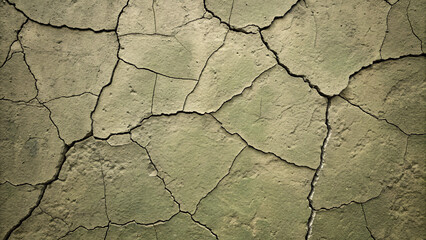 Fototapeta premium Light beige cracked soil displaying intricate network of fissures forming geometric segments across parched desert terrain surface.
