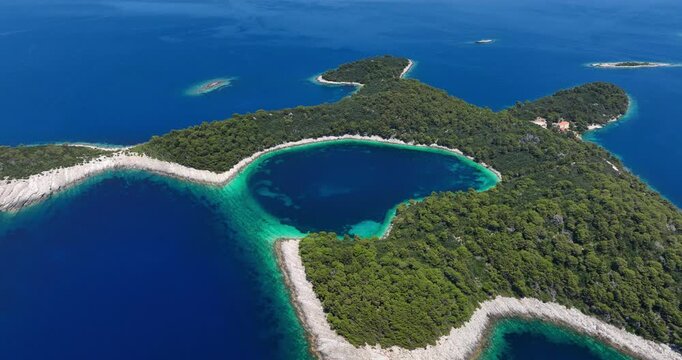 Above View Of Croatia's Greenest Island - Mljet Island, Croatia. Aerial Drone Shot