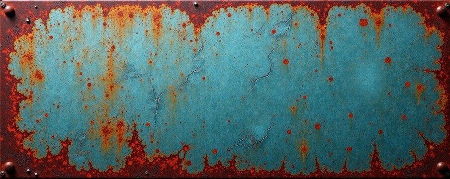 Weathered metal surface, rust streaks, deep scratches, background, patina, old metal