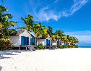 Fototapeta premium Tropical beach huts on white sand