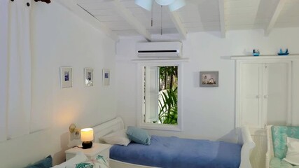 Romantic Guest Room with garden view, Caribbean culture. White backgroung