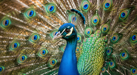 Fototapeta premium Majestic Peacock: Vibrant Plumage Display