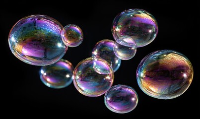 Naklejka premium Colorful soap bubbles against black background
