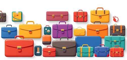Colorful set of briefcases, flat design icons, business concept illustration,  professional,  isolated