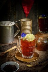 Ice Lemon Tea with Butterfly Pea Flower in Vintage Stye.