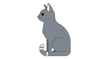 Cartoon Illustration of a Gray Cat Sitting in Profile for Children's Books, Educational Resources, and Pet-Related Design Projects