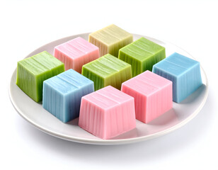 Obraz premium Pastel Steamed Kue Basah on White Plate