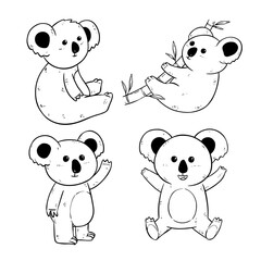 set of cute koala with doodle vector illustration