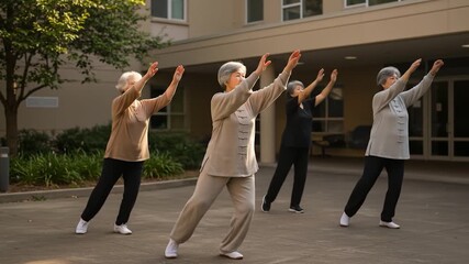 Senior Women Practicing Tai Chi Chuan: Graceful Movement & Wellness in the Outdoors - Powered by Adobe