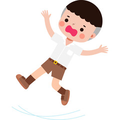 Cartoon Thai student Slipping and Falling Down Illustration flat style