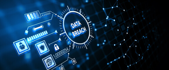 Digital business and technology concept, virtual screen showing DATA BREACH. 3d illustration