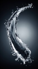 A dynamic water splash, gracefully arcing against a dark background