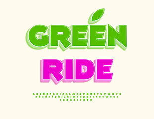 Vector Eco logo Green Ride. Trendy Green 3D Font. Decorative Alphabet Letters and Numbers set